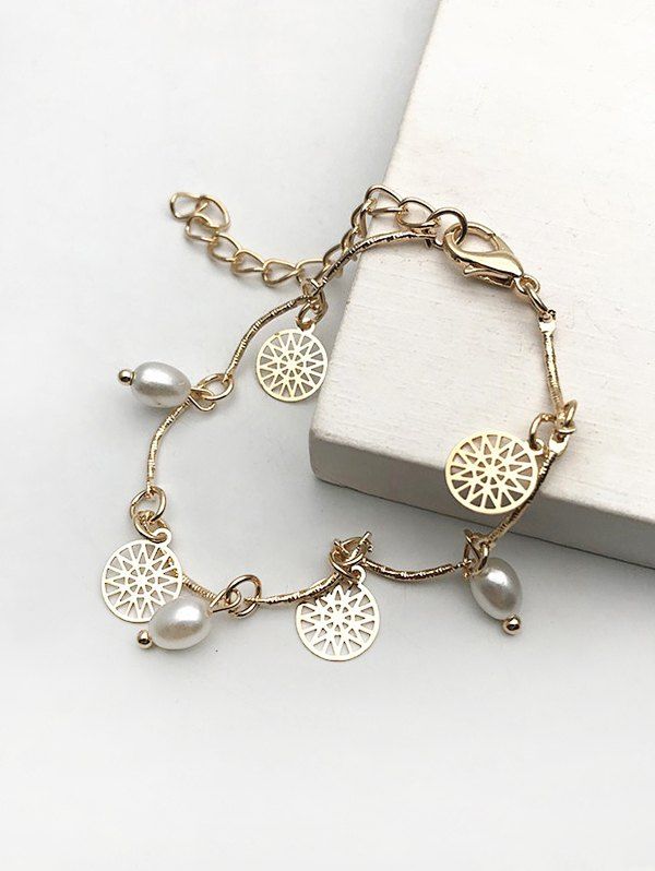 

Faux Pearl Sun Pattern Charm Bracelet, Golden