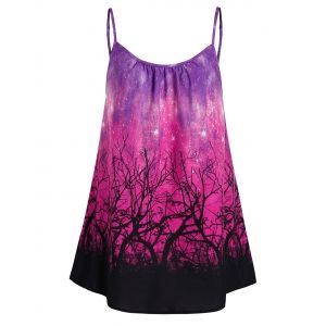 

Plus Size Galaxy Starry Branch Pattern Tunic Cami Top, Purple