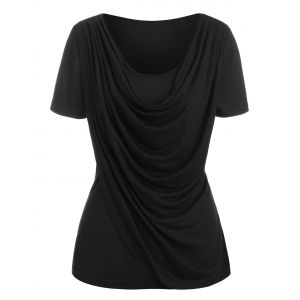 

Cowl Neck Overlap Heathered T Shirt, Black