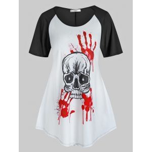 

Plus Size Halloween Skull Bloody Hands Print T Shirt, Black
