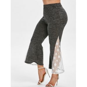 

Plus Size Lace Insert Marled Bell Bottom Pants, Dark gray