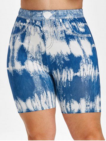 

Plus Size 3D Print Sky Tie Dye High Waisted Shorts, Blue