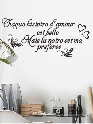 Autocollants Muraux Décoratifs Proverbe Imprimé en Forme de Cœur et Feuilles