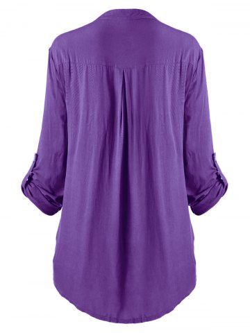 

Plus Size Roll Up Sleeve Lace Crochet Shirt, Purple