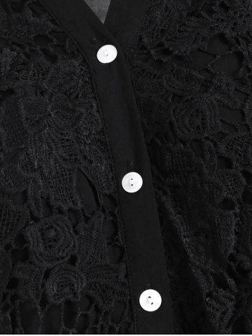 

Plus Size Roll Up Sleeve Lace Crochet Shirt, Black