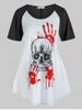 Plus Size Halloween Skull Bloody Hands Print T Shirt -  
