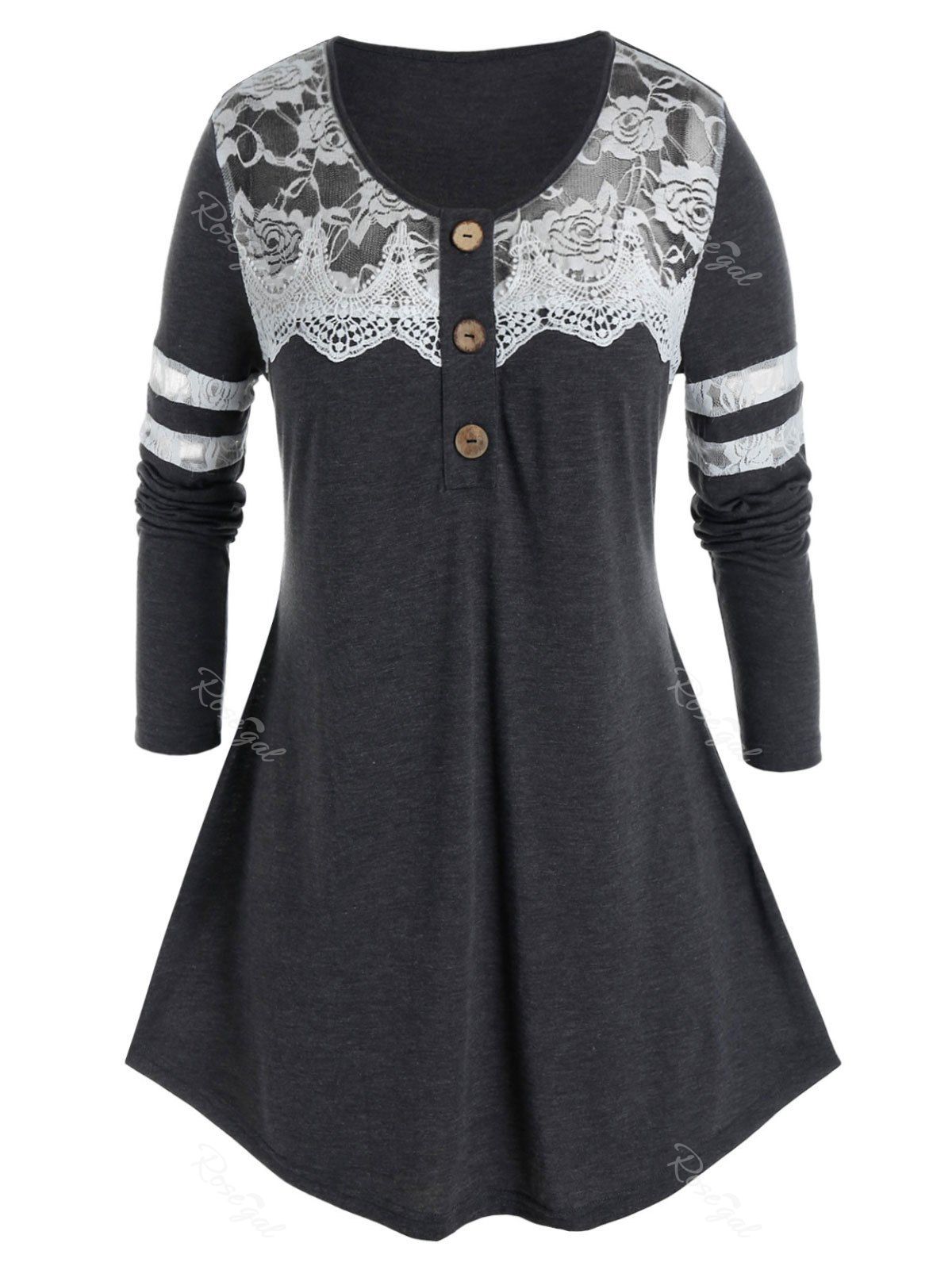 Store Plus Size Heathered Lace Insert T Shirt  