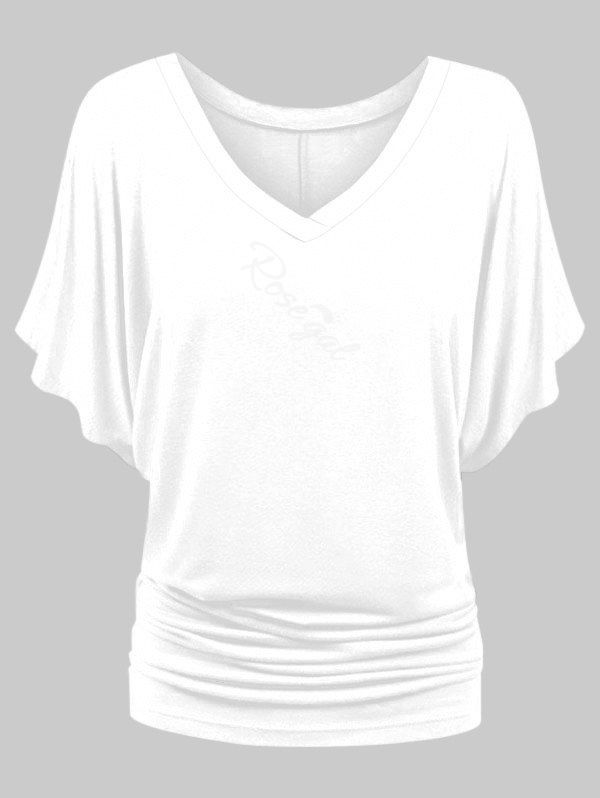 

Plus Size Ruched Batwing Sleeve Top, White