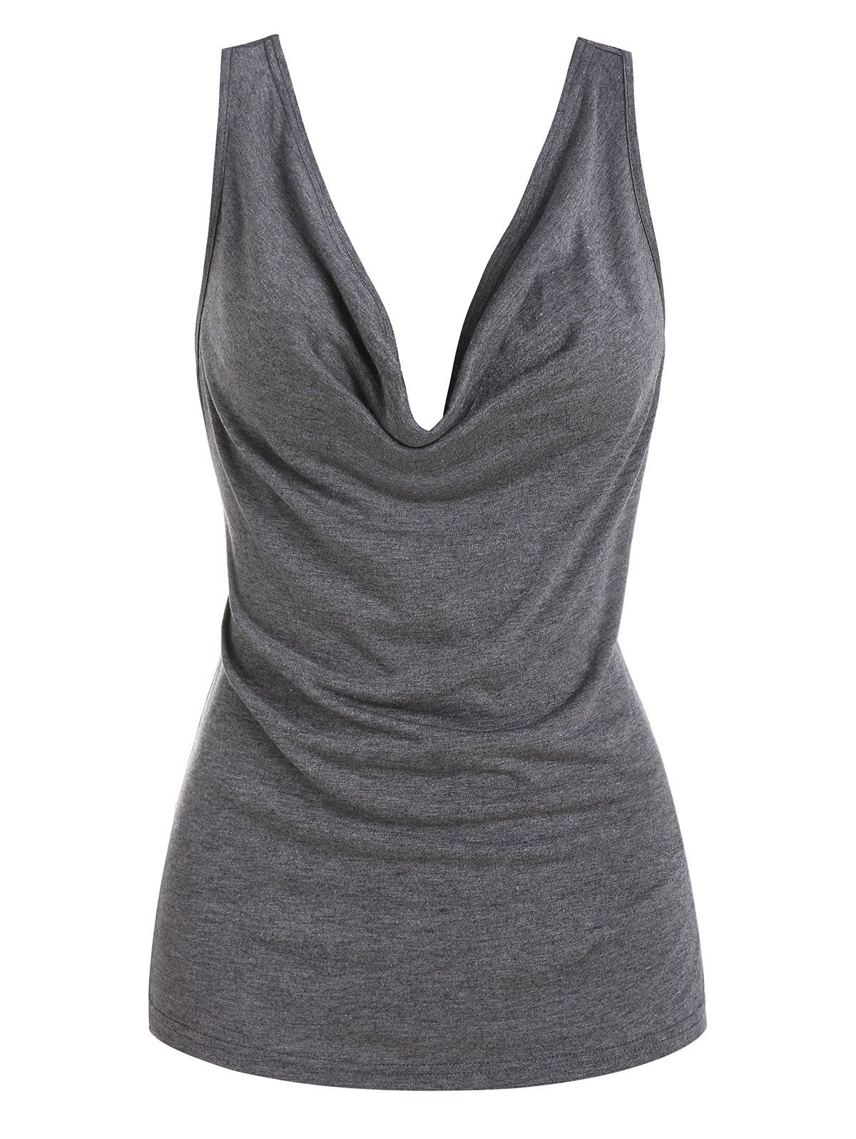 

Cowl Neck Plain Tank Top, Ash gray