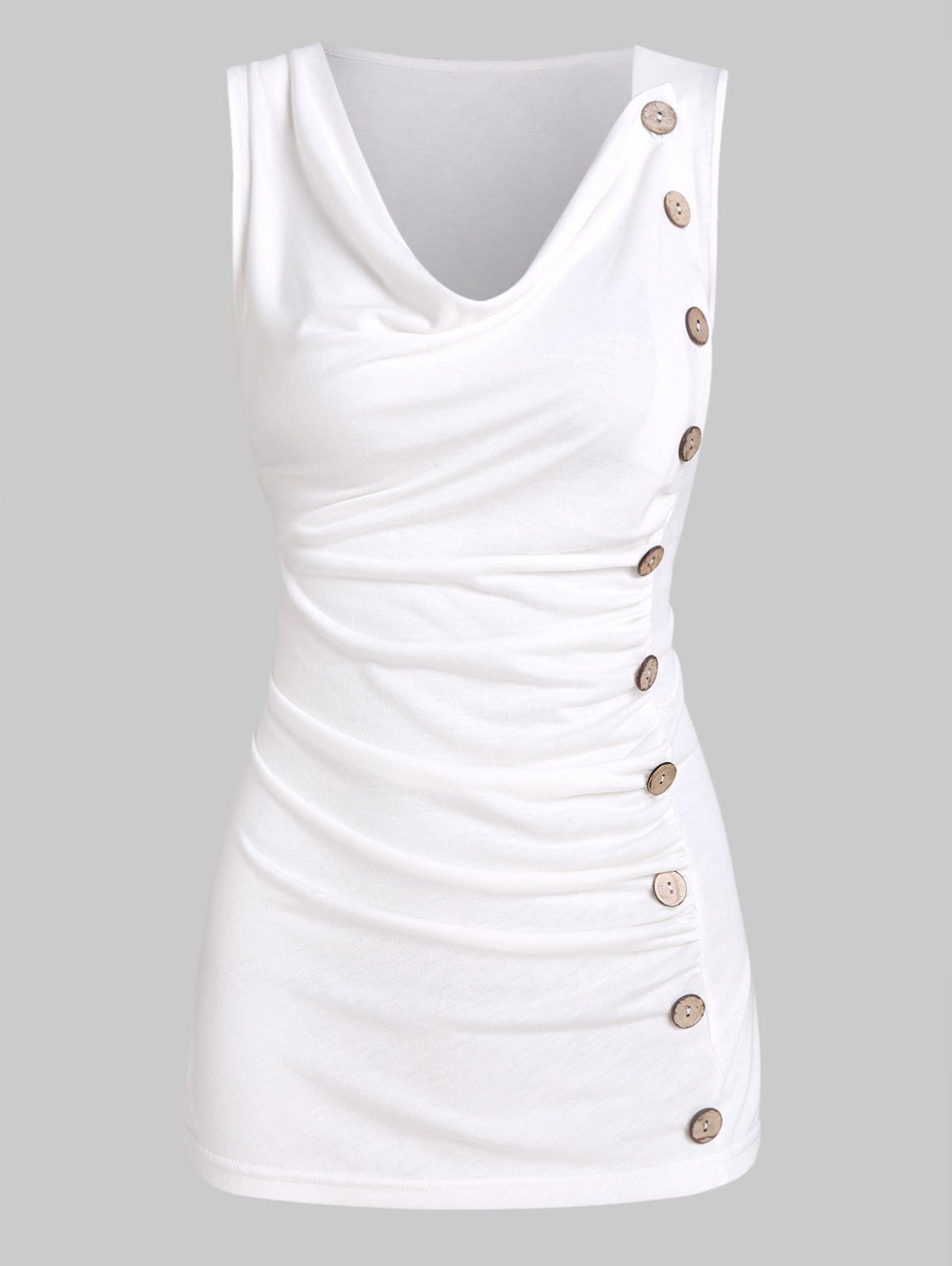 

Ruched Mock Button Tank Top, White