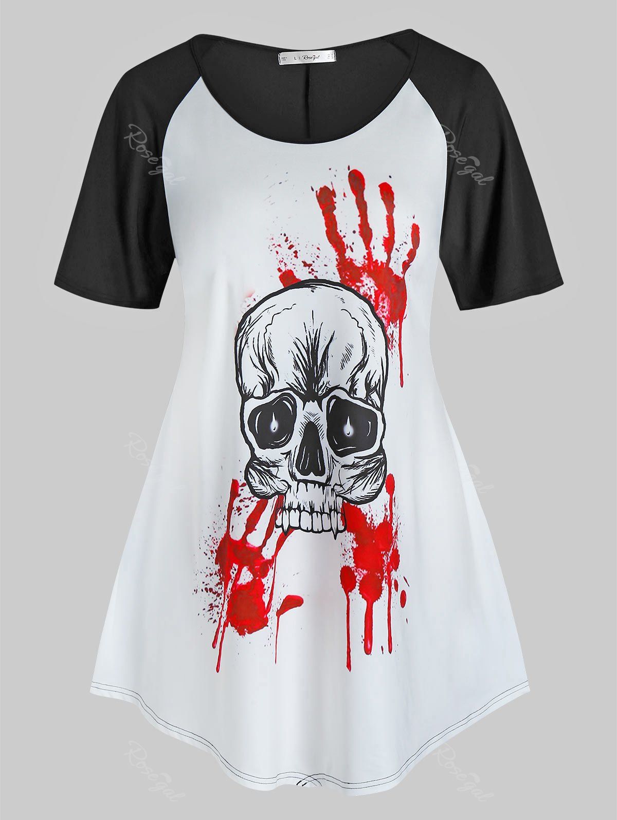 Latest Plus Size Halloween Skull Bloody Hands Print T Shirt  