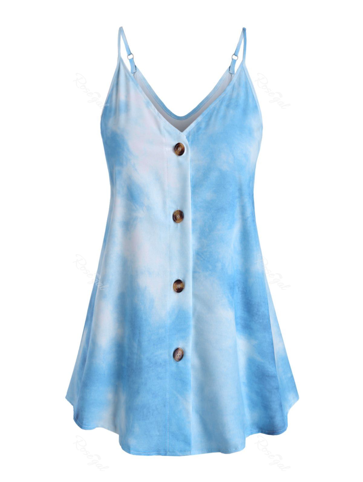 

Tie Dye Button Up Plus Size Cami Top, Light blue