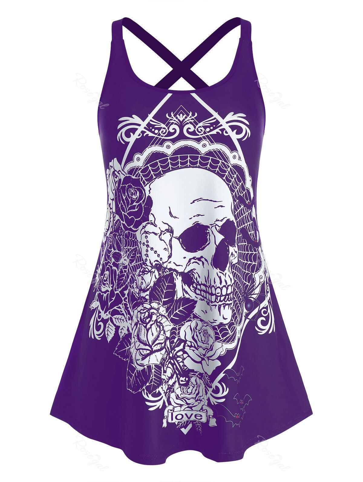 

Plus Size Crisscross Skull Print Tank Top, Concord