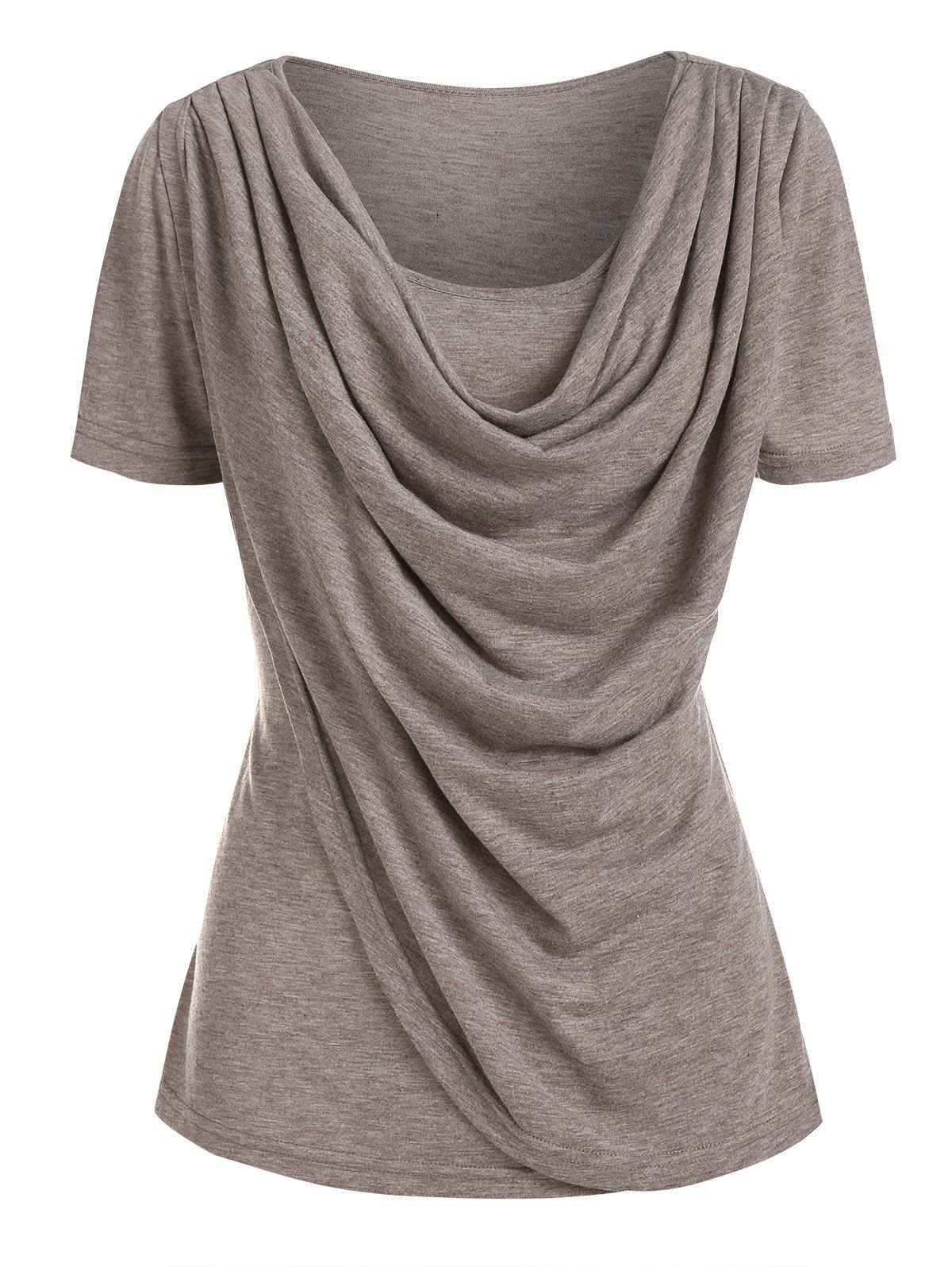 

Cowl Neck Overlap Heathered T Shirt, Tan