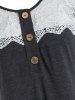 Plus Size Heathered Lace Insert T Shirt -  