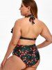 Plus Size Crisscross Cherry Print Tankini Swimwear -  