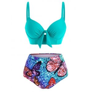 

Butterfly Print Tied High Waisted Bikini Swimwear, Light green