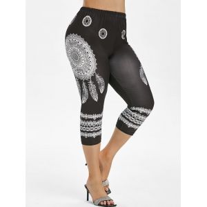 

Plus Size Dreamcatcher Print Skinny Capri Leggings, Black