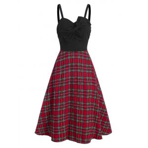 

Bowknot Plaid Ruched Vintage Midi Dress, Black