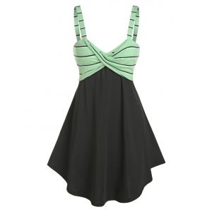 

Striped Front Knot Fit And Flare Dress, Black