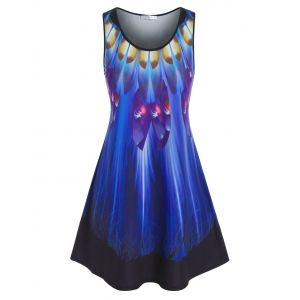 

Plus Size Abstract Printed Long Tunic Tank Top, Blue