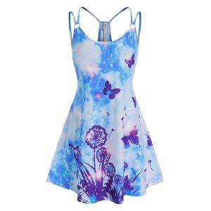 

Plus Size Dandelion Tie Dye Butterfly Cutout Tunic Tank Top, White