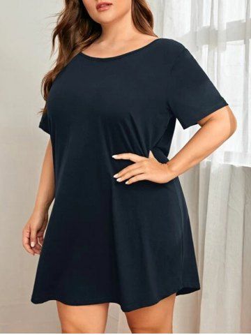 

Plus Size Criss Cross Plunging Back Pajama Dress, Black