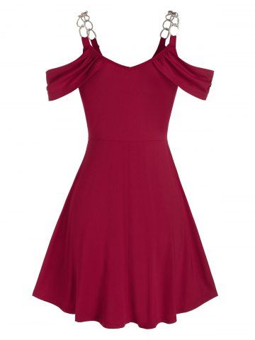 

Open Shoulder Chain Strap Horseshoe Notched Prom Dress, Red wine