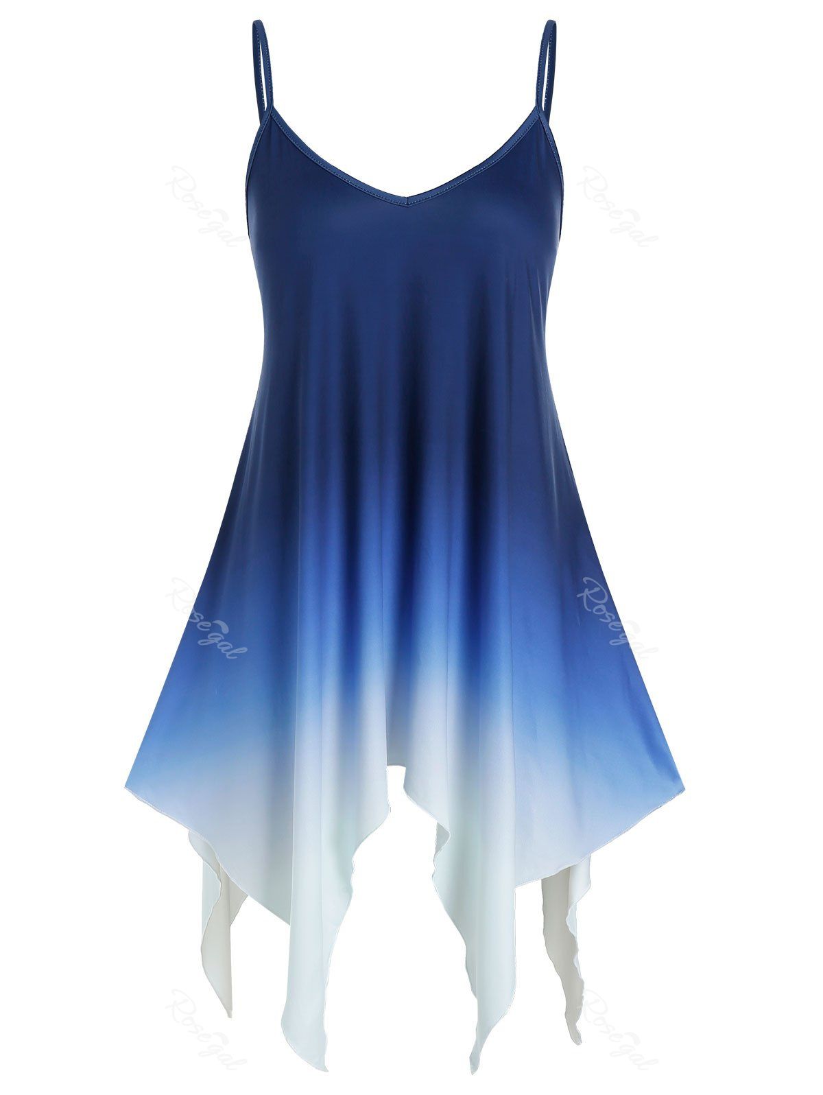 

Plus Size Ombre Handkerchief Tunic Cami Tank Top, Deep blue