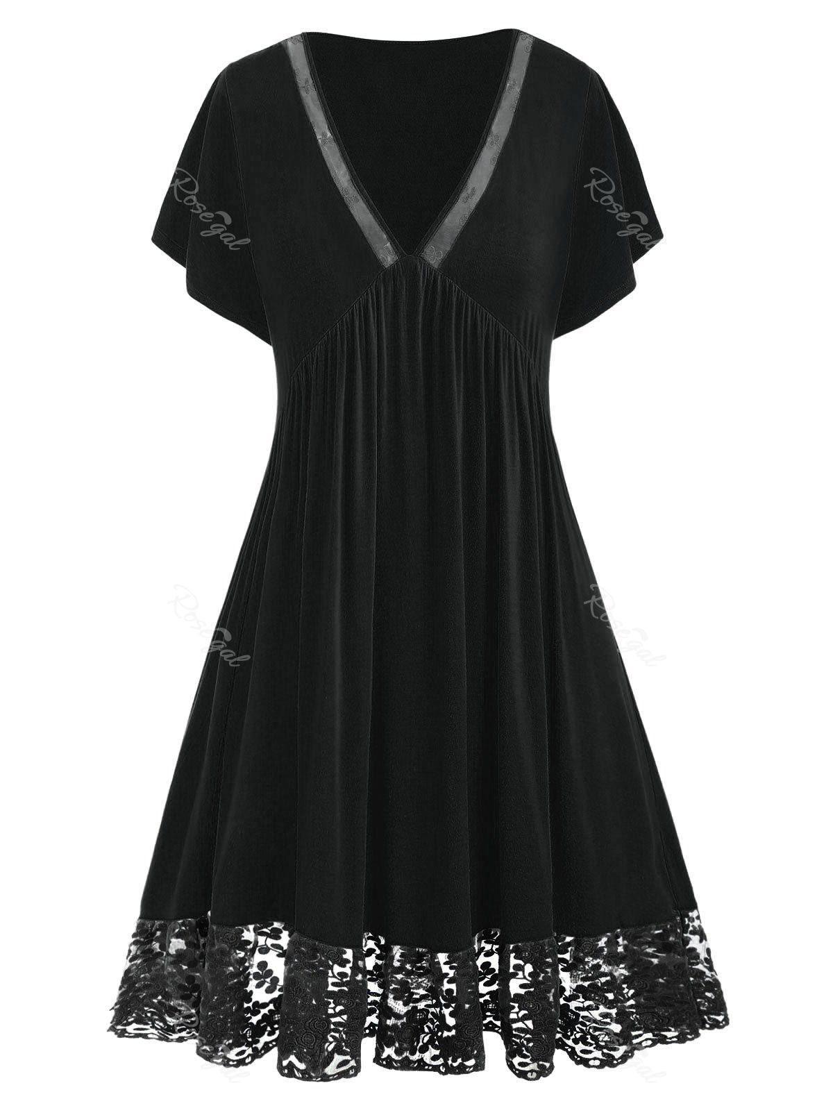 

Plus Size Plunge Lace Panel Dress, Black