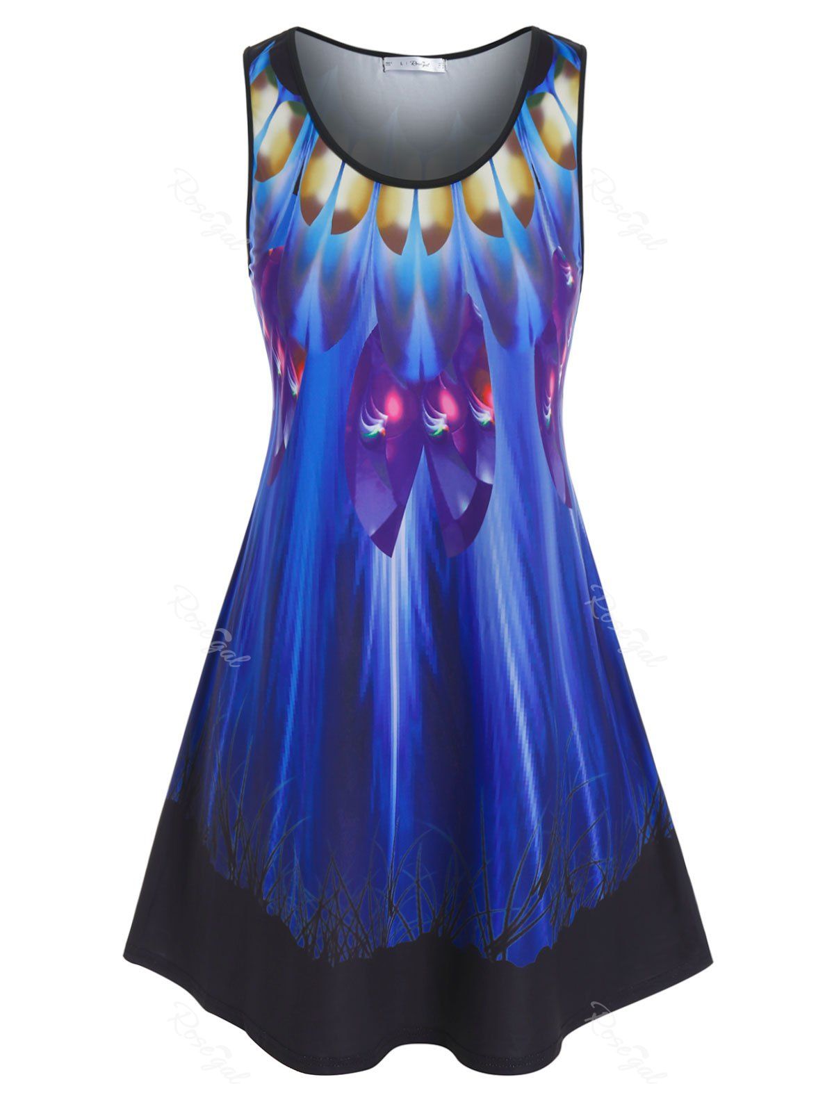 Latest Plus Size Abstract Printed Long Tunic Tank Top  