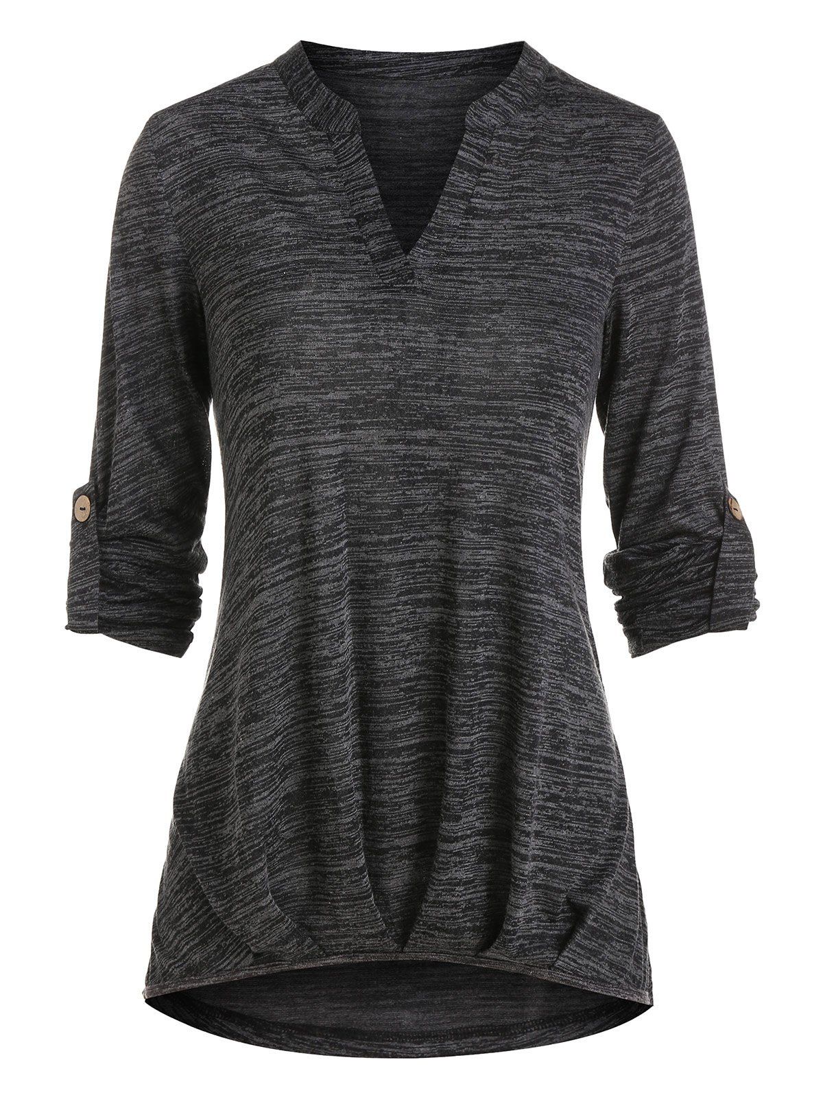 

V Notched Space Dye High Low T Shirt, Dark gray