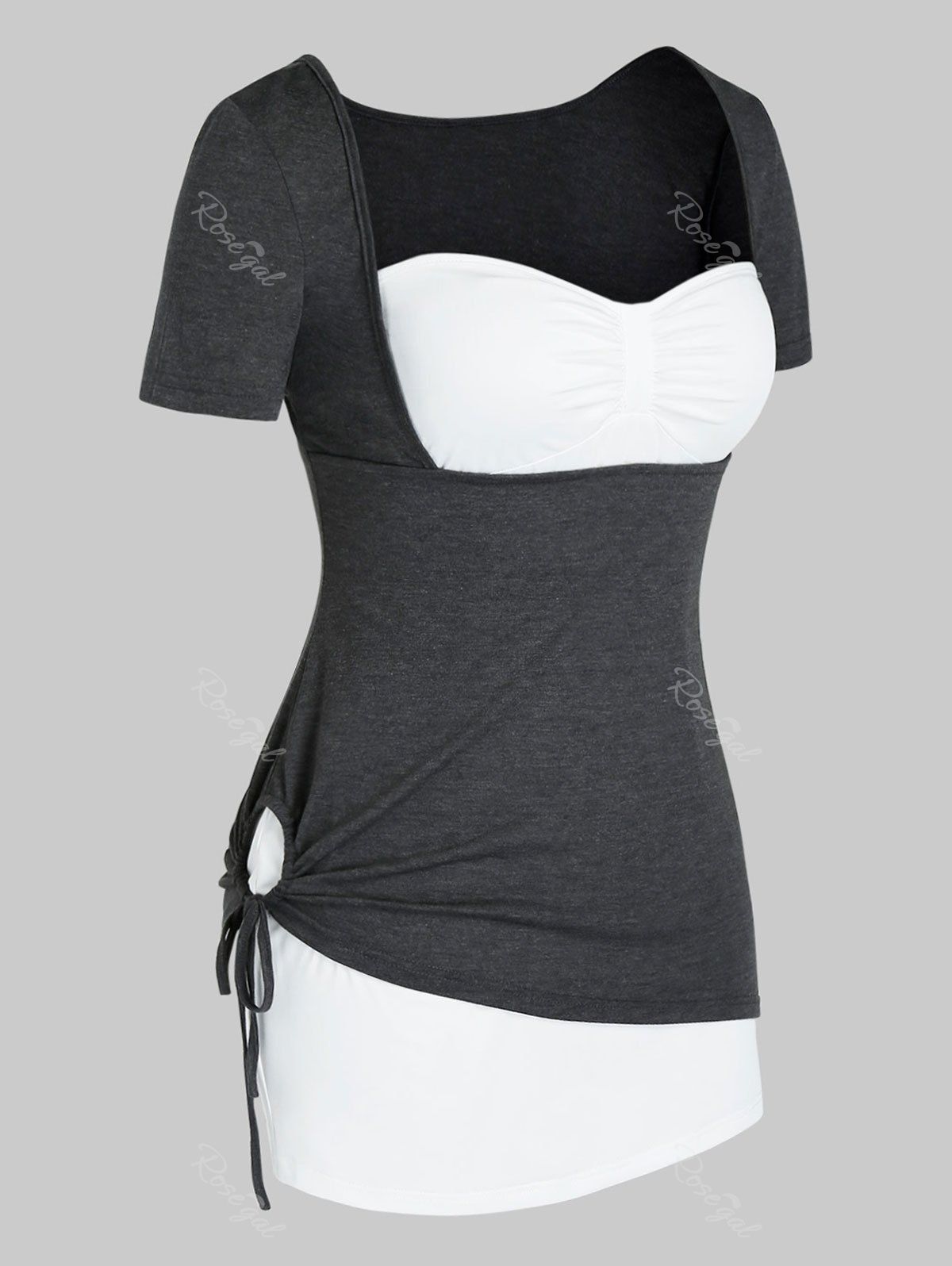 

Plus Size Strapless Top and Marled Cinched Tee Set, Carbon gray
