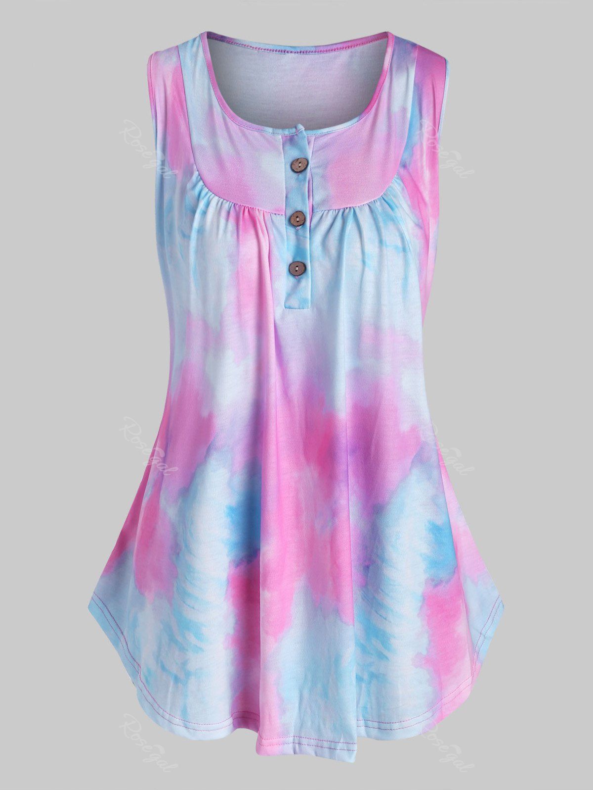 

Plus Size Tie Dye Half Button Tank Top, Light blue