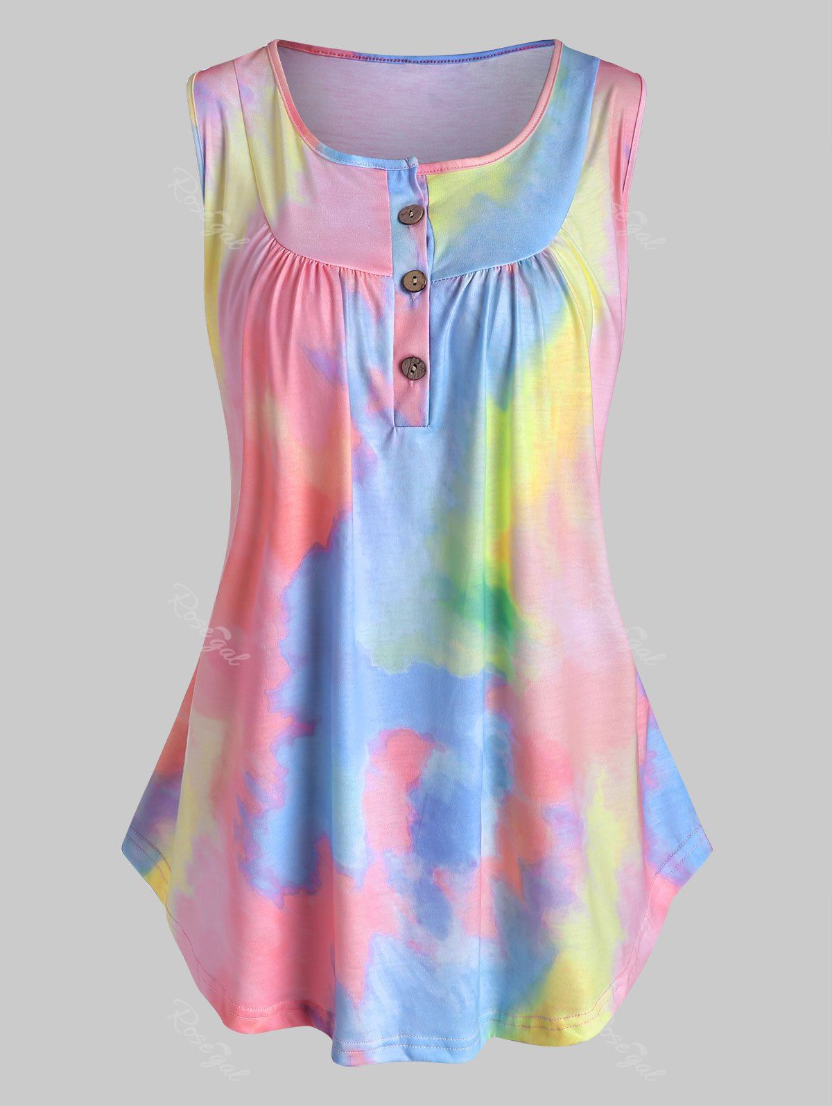 

Plus Size Tie Dye Half Button Tank Top, Light pink