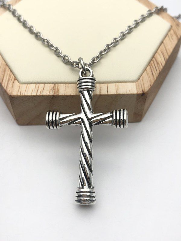 

Striped Cross Shape Pendant Necklace, Silver