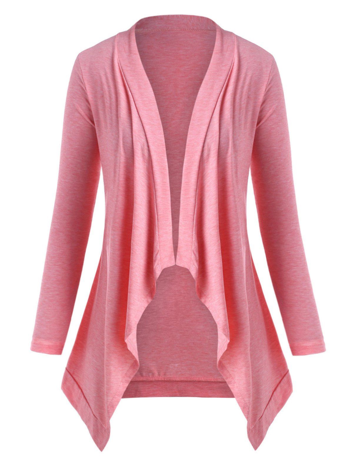 

Heathered Open Front Waterfall Plus Size Cardigan, Light pink