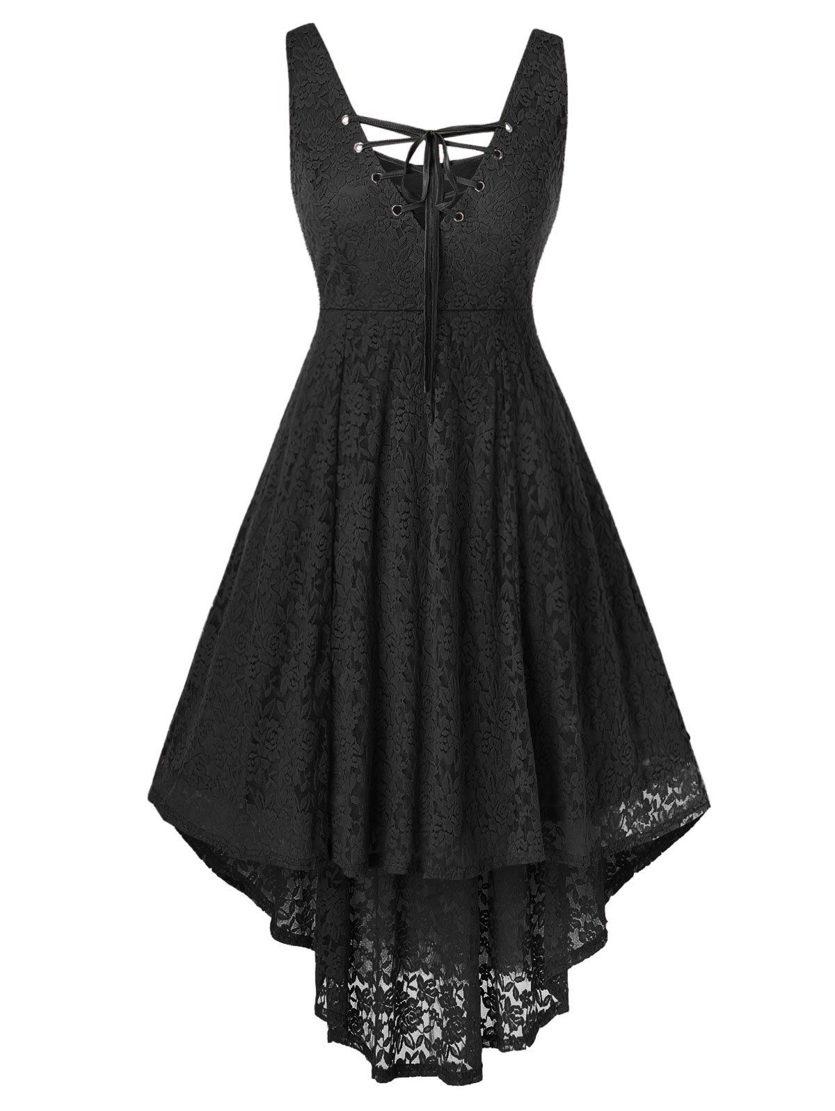 

Plus Size Lace High Low Sleeveless Dress, Black