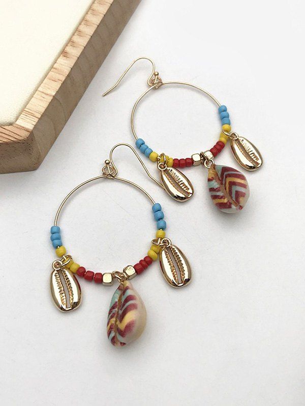 

Bohemian Shell Beads Circle Dangle Earrings, Golden