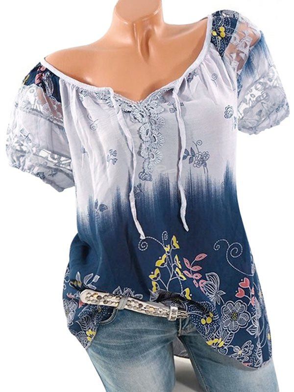 

Plus Size Floral Print Ombre Color Blouse, Light gray