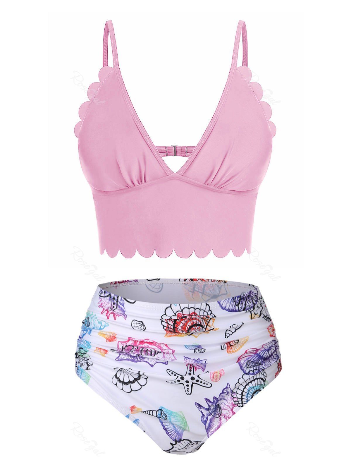 Latest Shell Starfish Print Scalloped Padded Bikini Set  