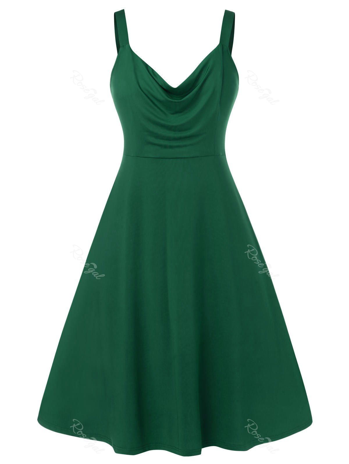 

Plus Size Sleeveless Ruched Solid Color Dress, Deep green