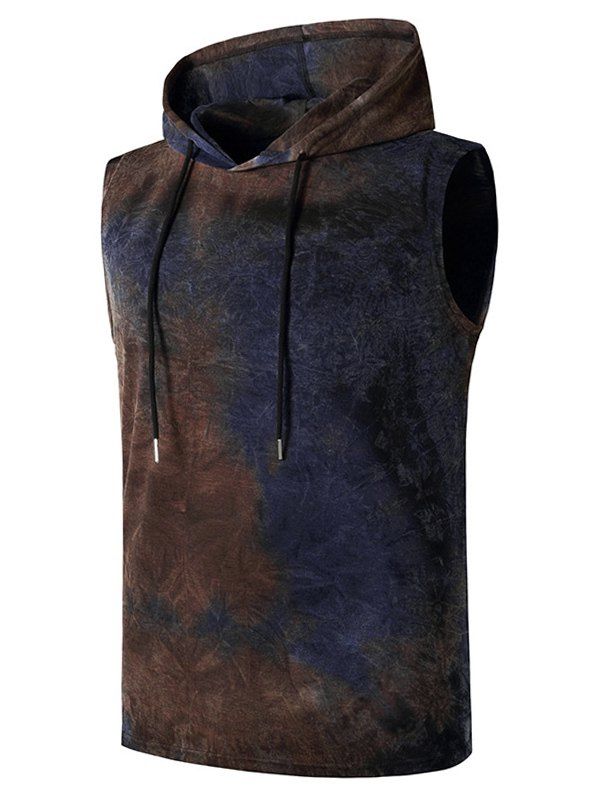 

Tie Dye Hooded Drawstring Tank Top, Cadetblue