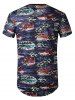 Car Palm Tree Print Sheer Patch Hole Longline T Shirt -  