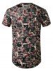 Printed Sheer Patch Hole Short Sleeve Longline T Shirt -  