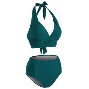 

Ruched Halter High Rise Bikini Swimwear, Green
