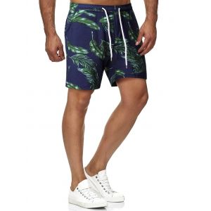 

Leaves Print Drawstring Shorts, Multi