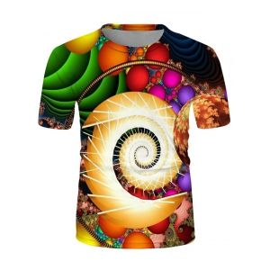 

Colorful Ball Spiral Graphic Crew Neck Casual T Shirt, Multi