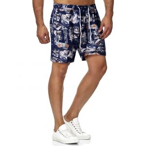 

Character Graphic Print Drawstring Shorts, Deep blue