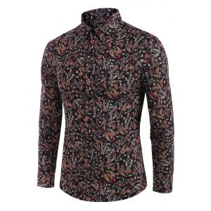 

Paisley Allover Print Button Down Shirt, Black